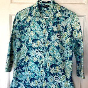 Lands' End Teal and Navy Paisley Button Down Shirt